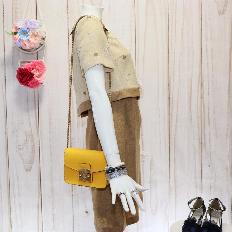 エムズグレイシー 花柄刺繍ワンピース M バイカラー ブラウン くるみボタン