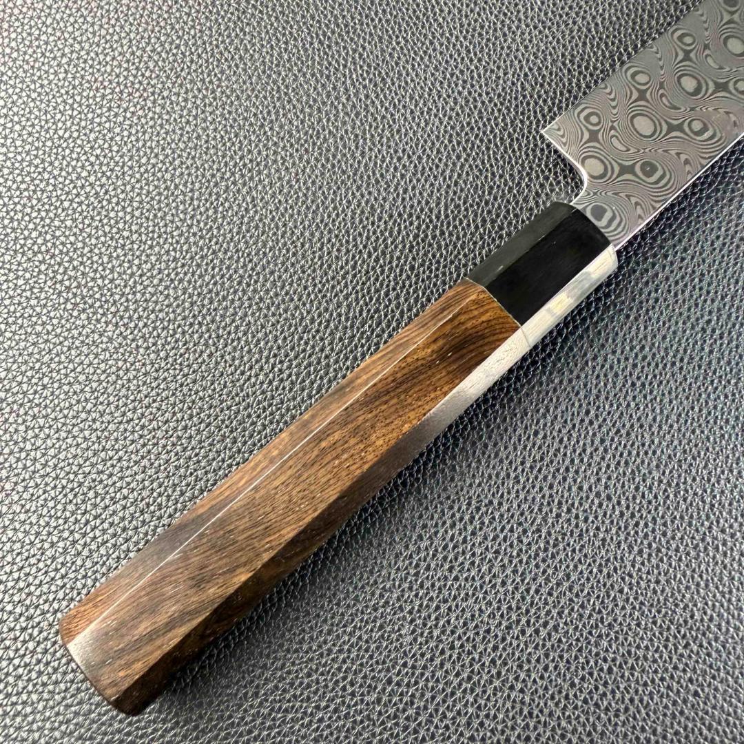 9599 新品 ダマスカス 切付包丁 尺 渦潮紋 105層 黒檀黒水牛角八角柄