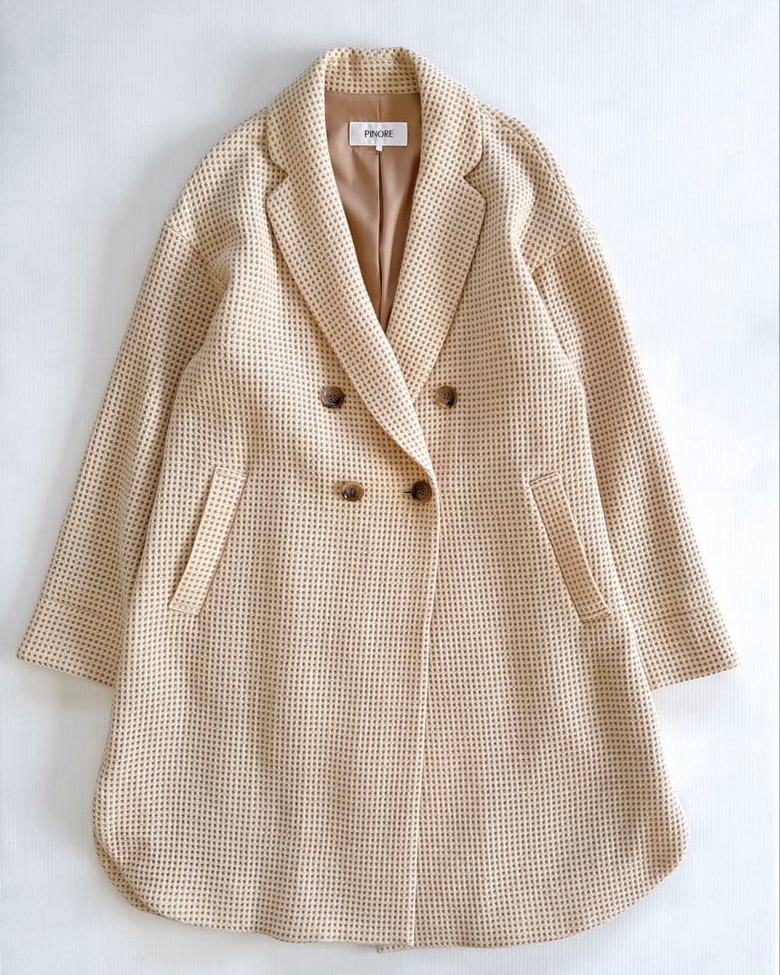 【うさぎ 美品】PINORE ワッフル ウール コート