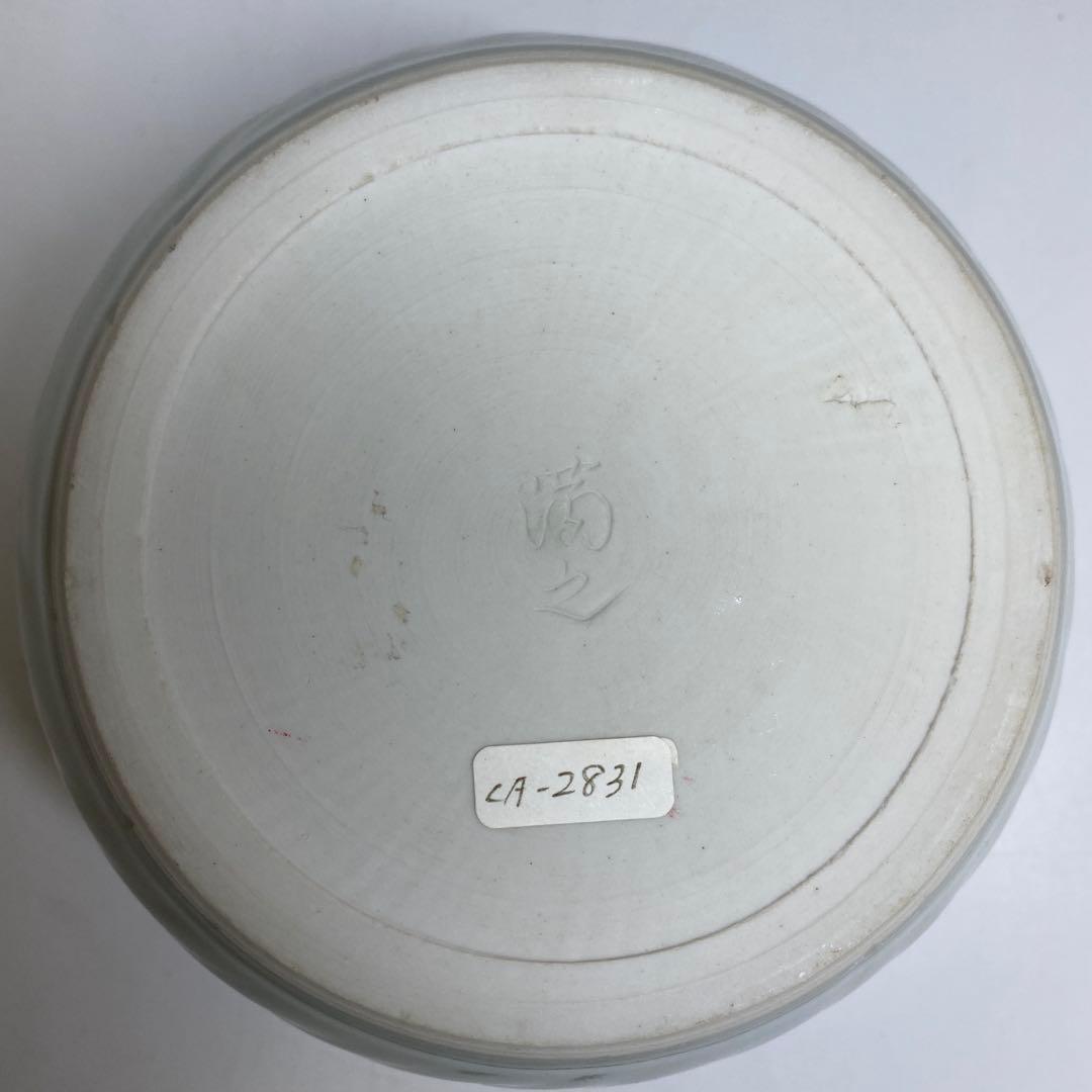 川瀬満之　白磁鶴文蓋物　共箱　直径約12cm 東N7-0910③