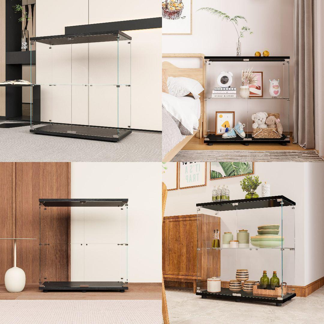 ガラスケース 2段両扉 コレクション フィギュア 棚 ショーケース 黒