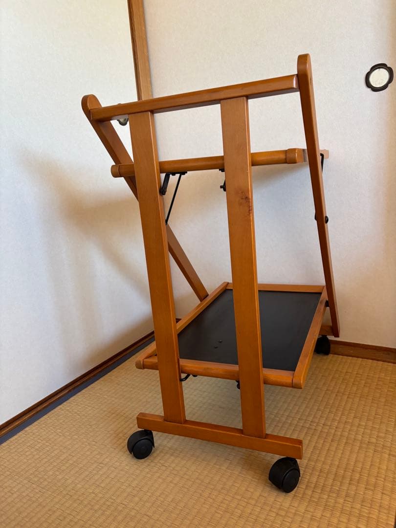 イタリア 木製 折り畳み キッチンワゴン 黒色天板 ホッパペドレッティ