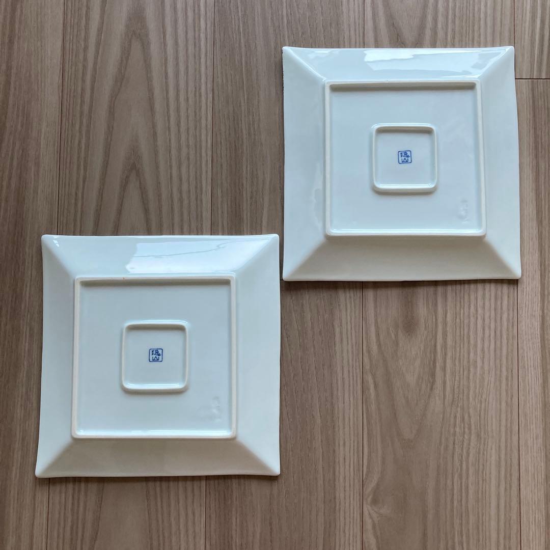 鷹巣瑞光堂　プラチナ市松(大)正角皿　逸山窯　22.5cm　2枚セット