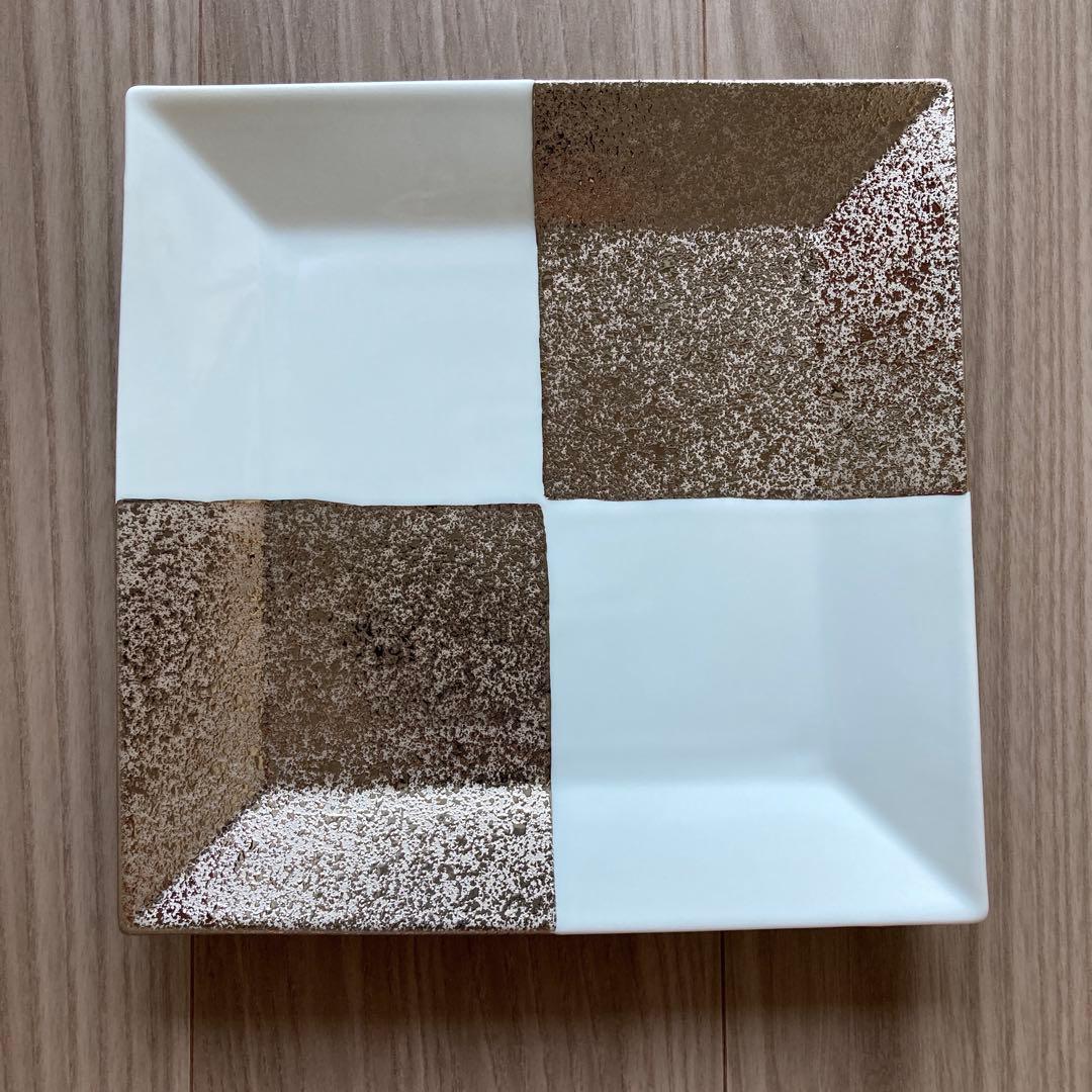 鷹巣瑞光堂　プラチナ市松(大)正角皿　逸山窯　22.5cm　2枚セット