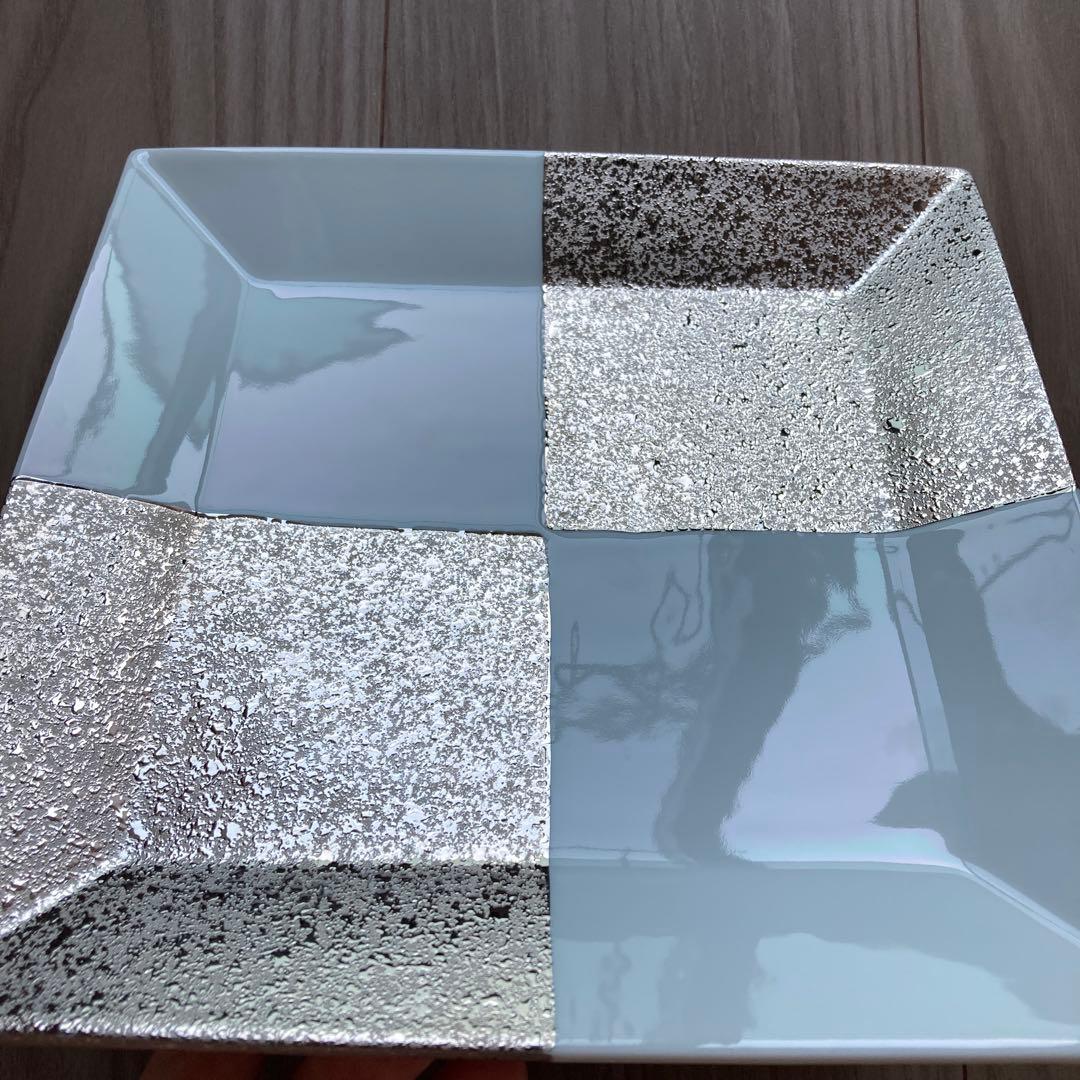 鷹巣瑞光堂　プラチナ市松(大)正角皿　逸山窯　22.5cm　2枚セット