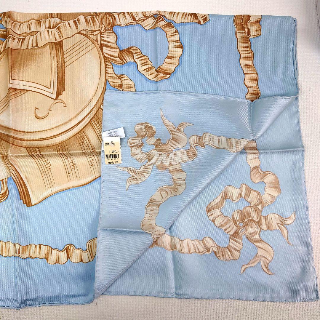 M1219D1 未使用★Christian Dior シルクスカーフ 水色 楽器