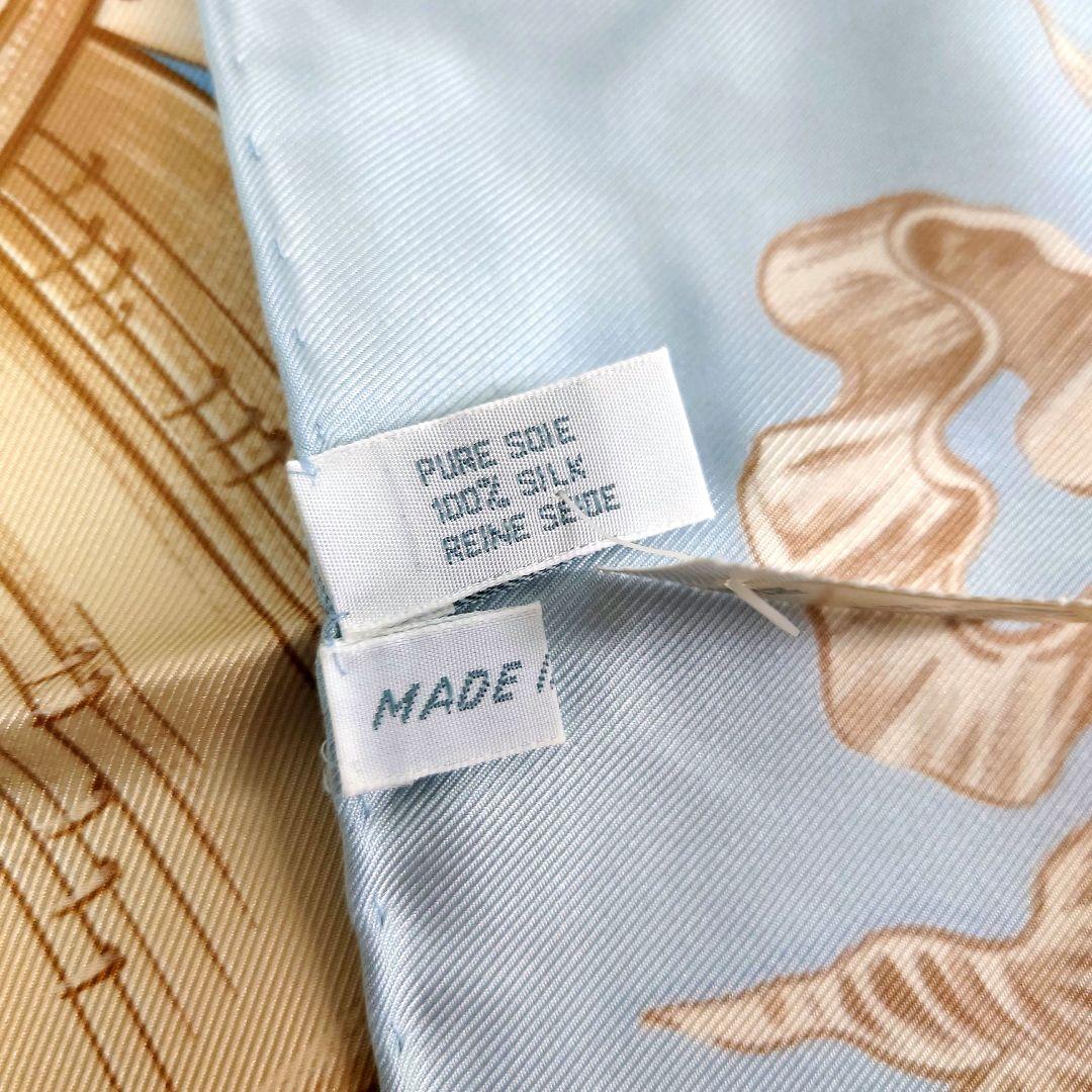 M1219D1 未使用★Christian Dior シルクスカーフ 水色 楽器