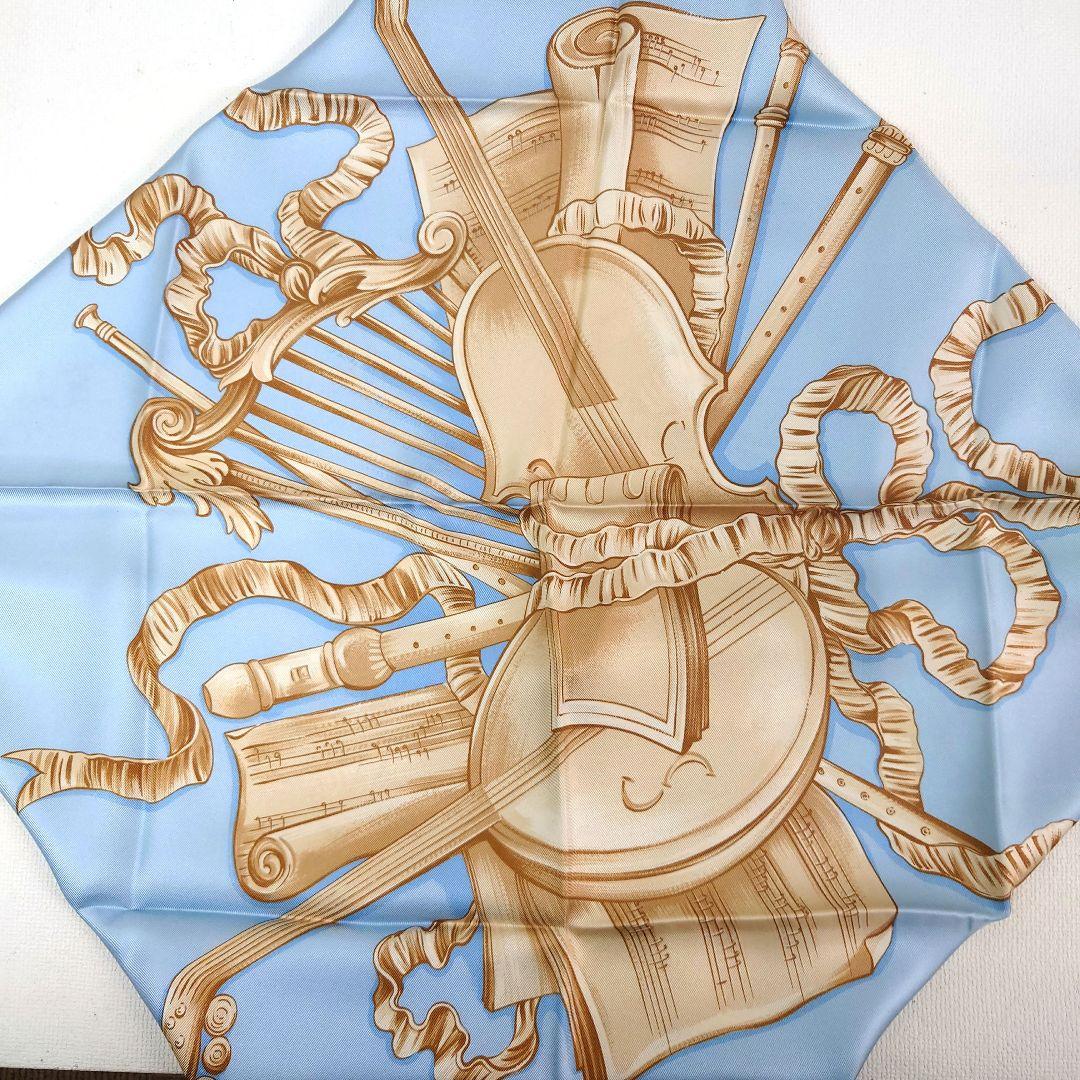 M1219D1 未使用★Christian Dior シルクスカーフ 水色 楽器