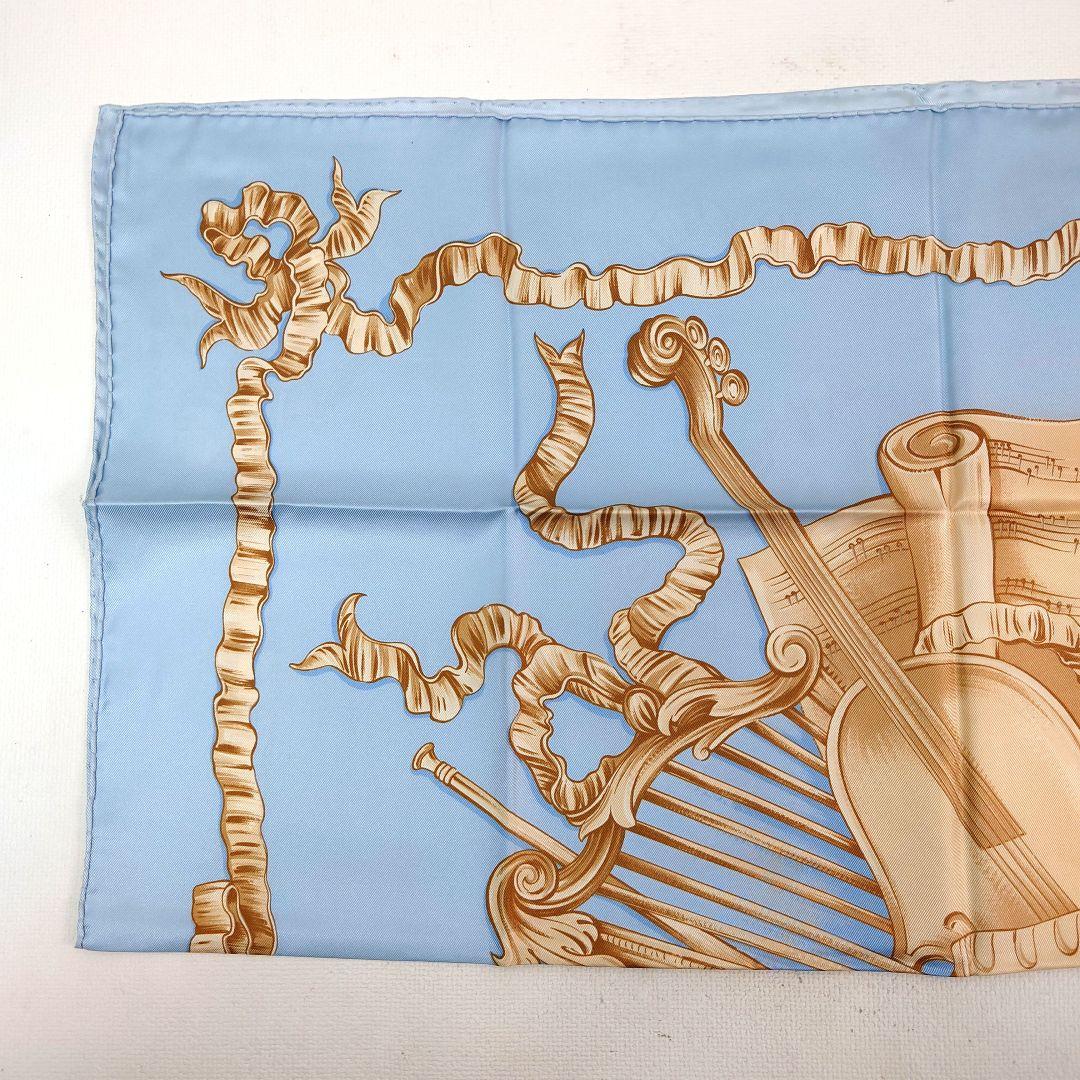 M1219D1 未使用★Christian Dior シルクスカーフ 水色 楽器