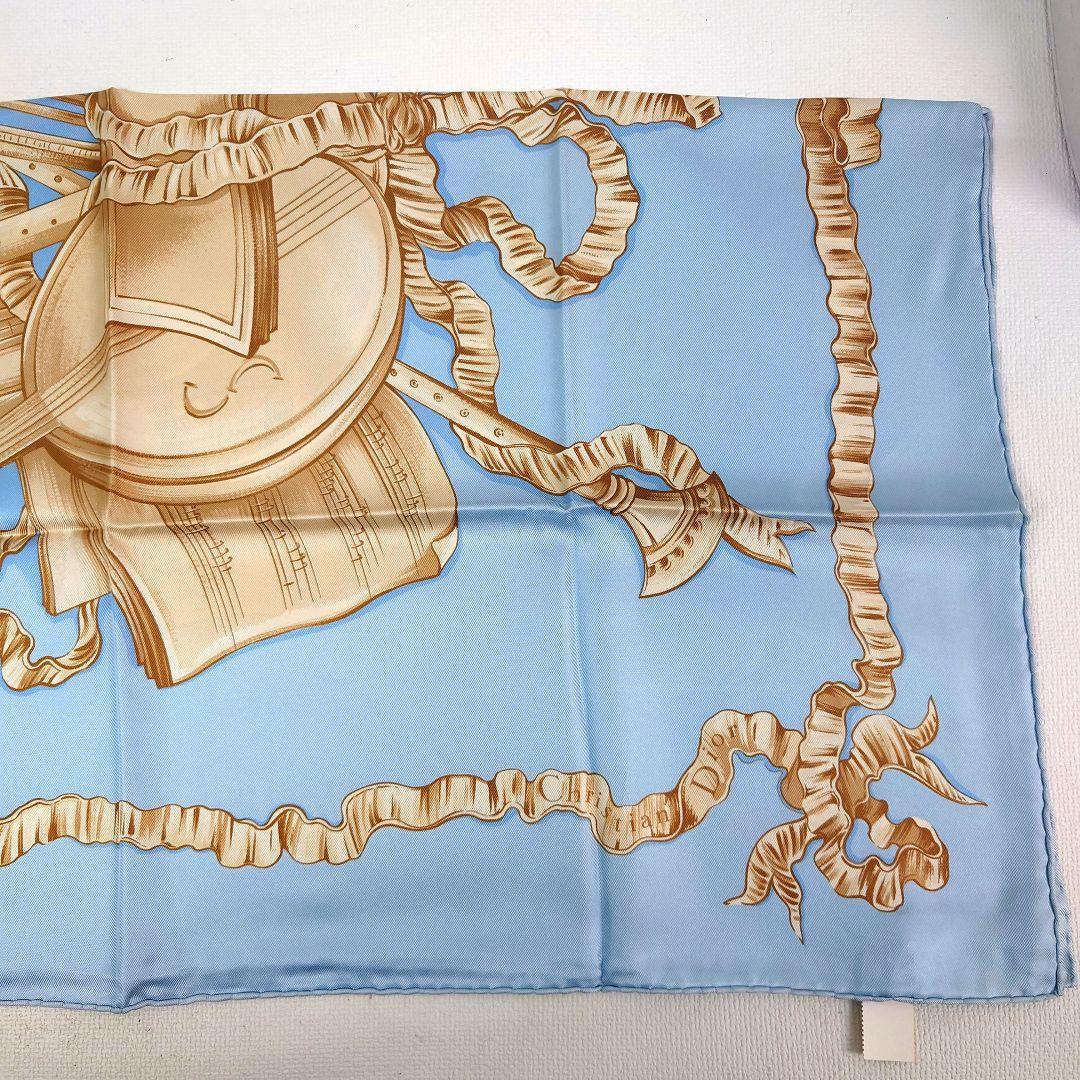 M1219D1 未使用★Christian Dior シルクスカーフ 水色 楽器