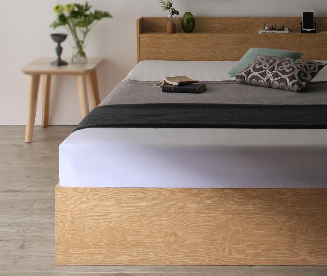 新品 送料込 セミダブルベッド 収納 棚 2口コンセント マットレス付 ab