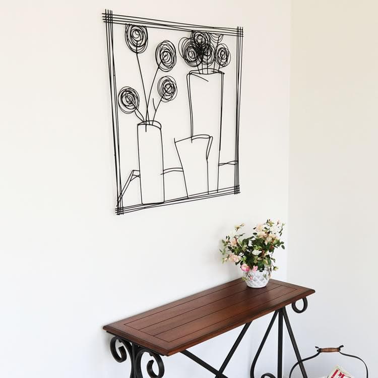 〇ウォールアート 壁掛け 壁飾り 花瓶 黒一色でモダンなアイアンアート