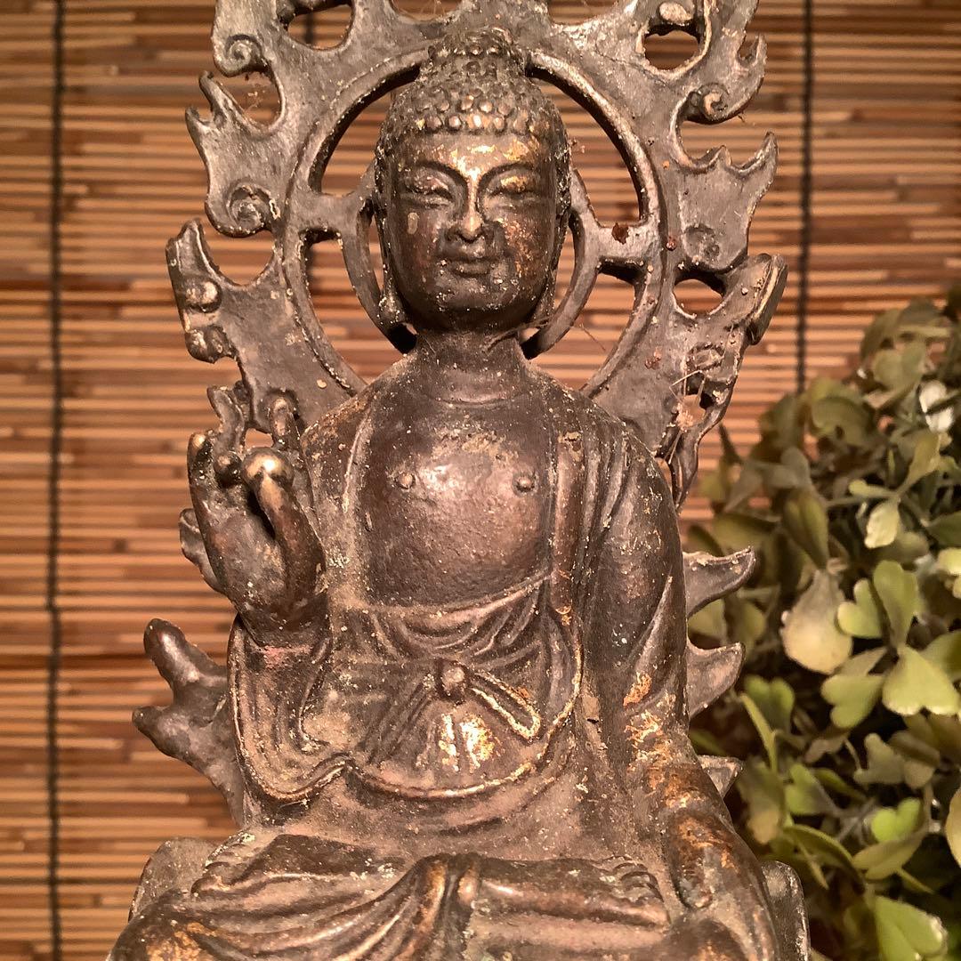 中国・北魏「天上界・阿弥陀如来」龍神・隋・唐・三重方形座・鍍金黄銅