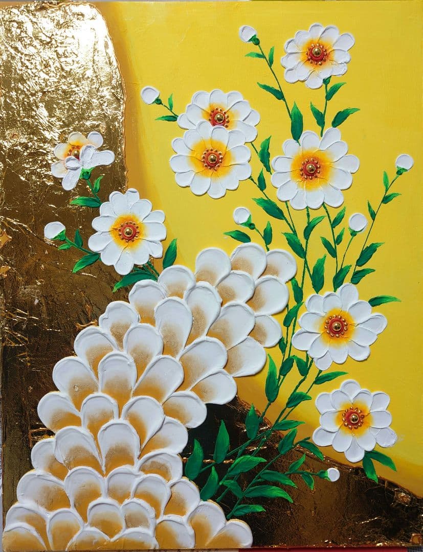 【アロハママ】 テクスチャーアート　アクリル画 　3点