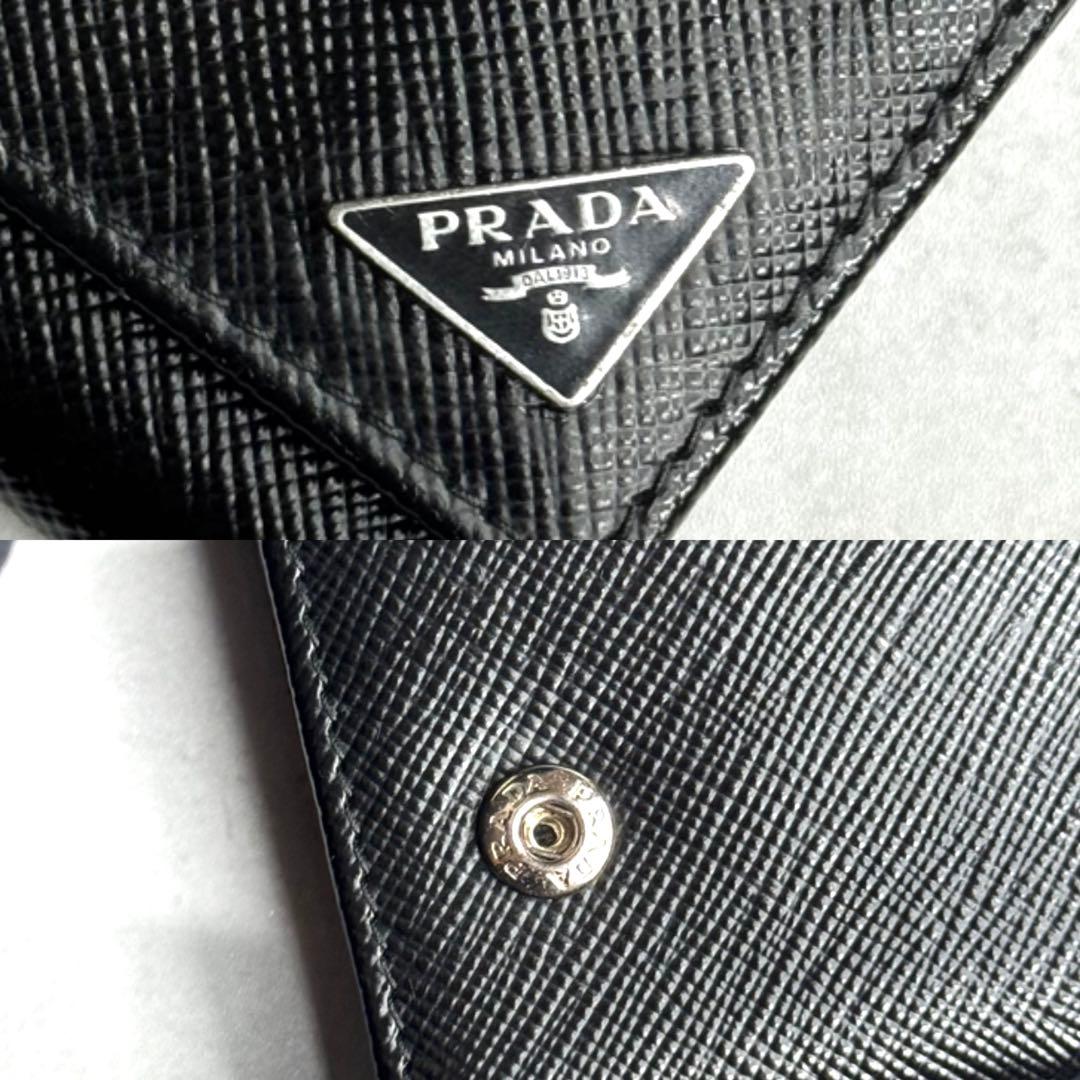 【美品】 PRADA プラダ / サフィアーノトライアングルキーケース ブラック