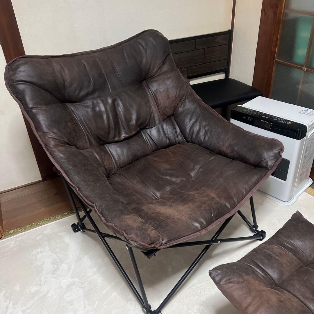 ニトリ バタフライチェア ワイド ブラウン　オットマン　折りたたみスツールセット