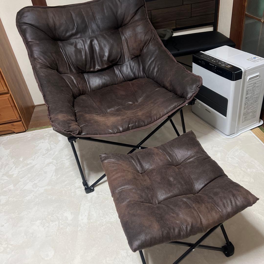 ニトリ バタフライチェア ワイド ブラウン　オットマン　折りたたみスツールセット