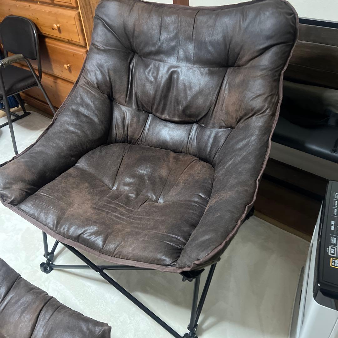 ニトリ バタフライチェア ワイド ブラウン　オットマン　折りたたみスツールセット