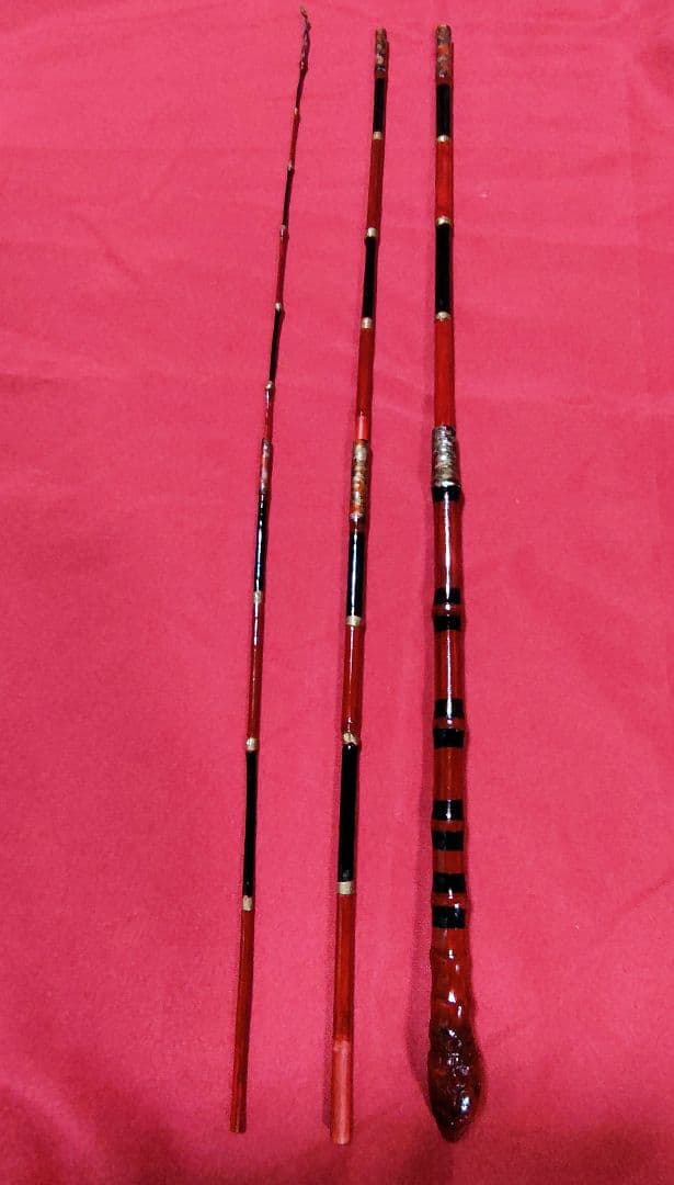 竹朱塗り和竿・タナゴ竿・小物竿6本継全長1m4㎝希少