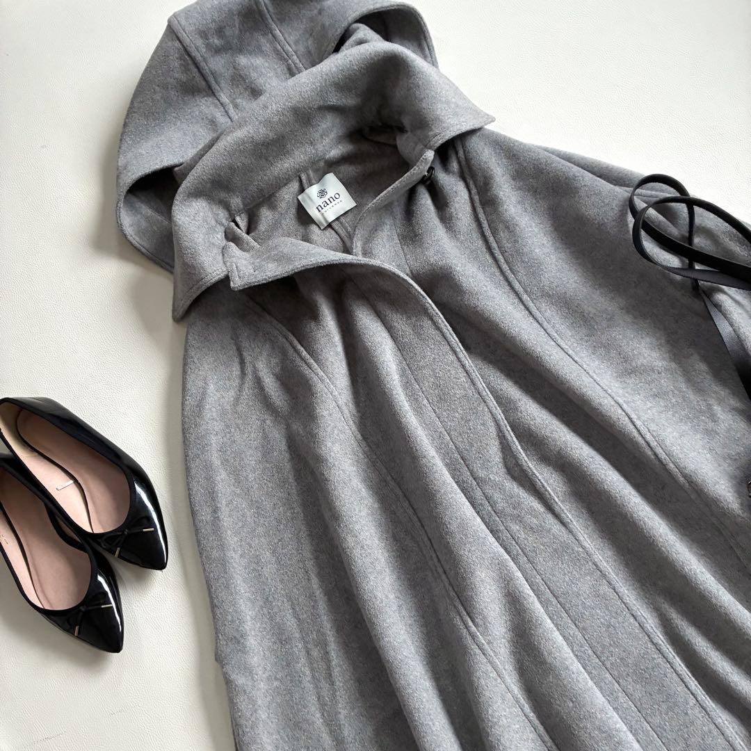 ◆美品◆ナノユニバース◆3.4万◆ポンチョウールコート◆グレー◆フード◆フリー