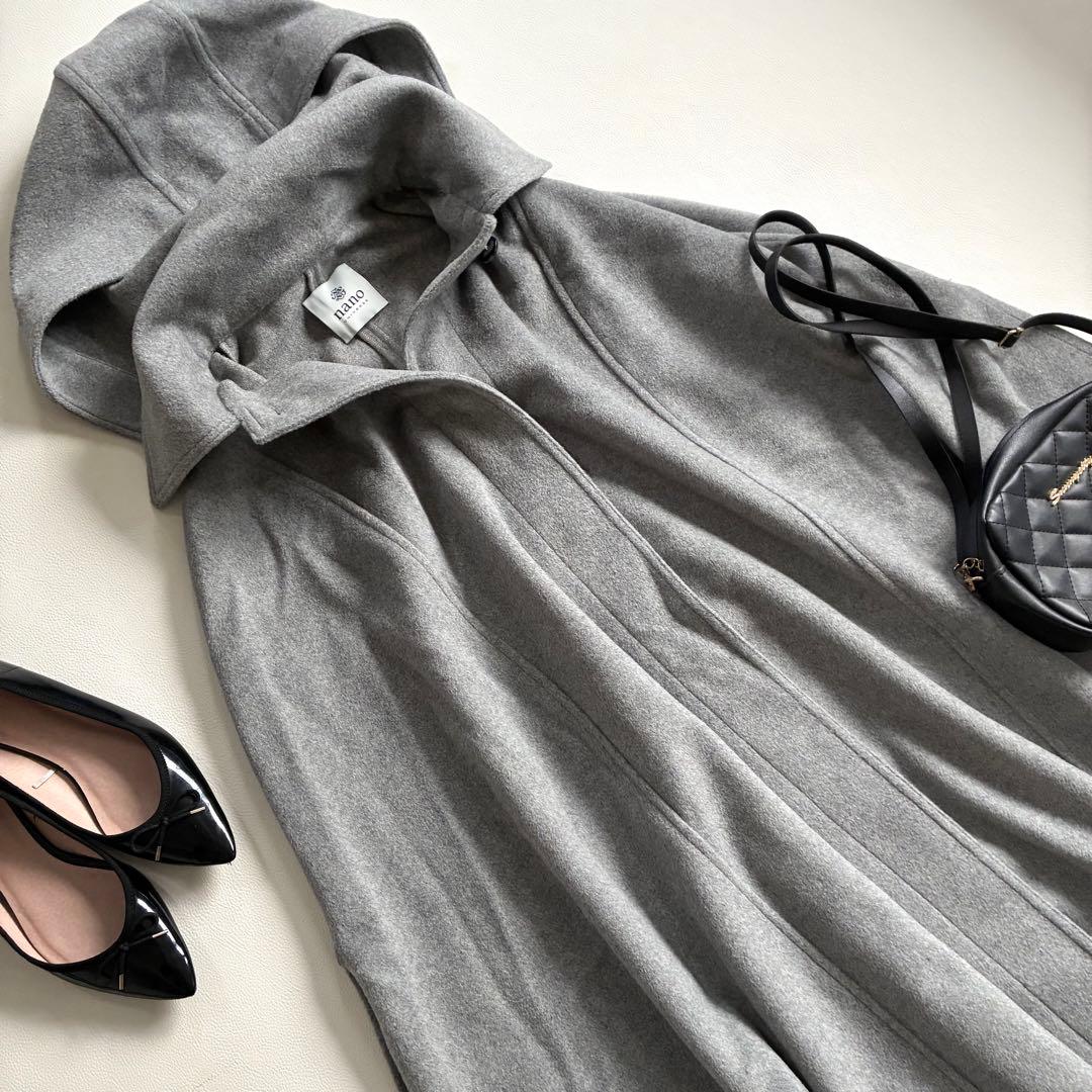 ◆美品◆ナノユニバース◆3.4万◆ポンチョウールコート◆グレー◆フード◆フリー