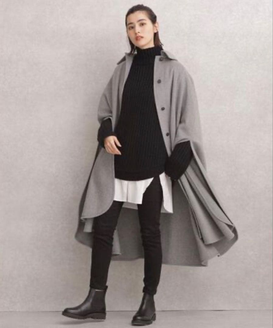 ◆美品◆ナノユニバース◆3.4万◆ポンチョウールコート◆グレー◆フード◆フリー