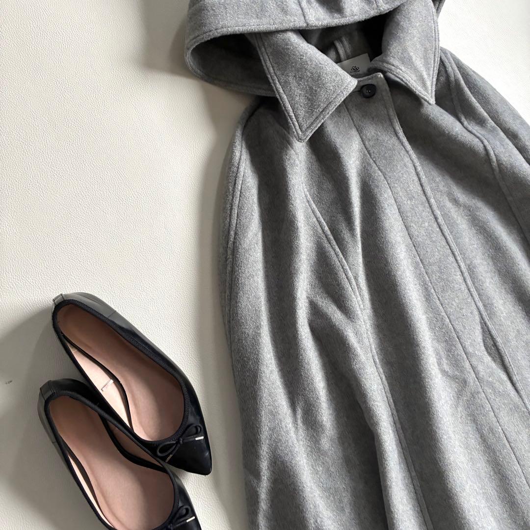 ◆美品◆ナノユニバース◆3.4万◆ポンチョウールコート◆グレー◆フード◆フリー