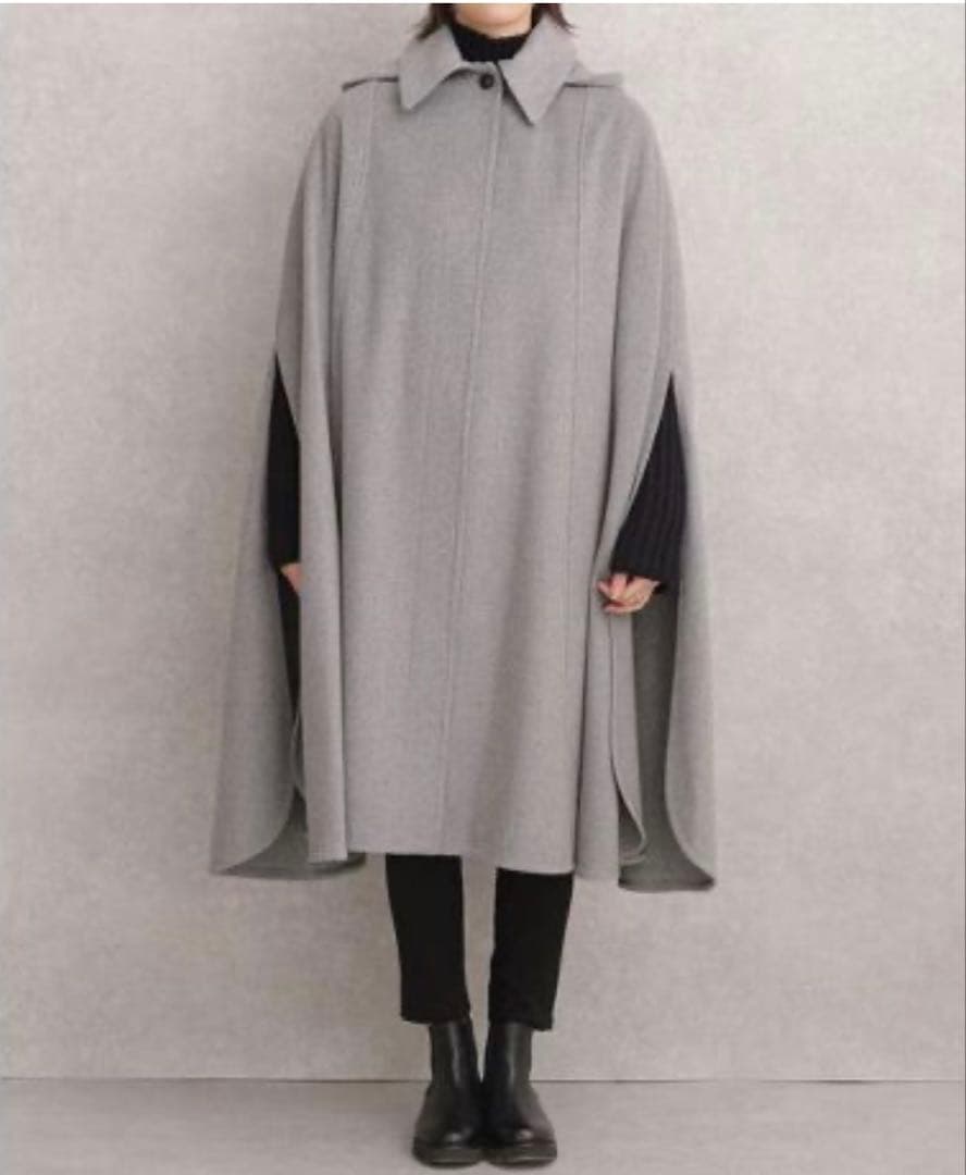 ◆美品◆ナノユニバース◆3.4万◆ポンチョウールコート◆グレー◆フード◆フリー