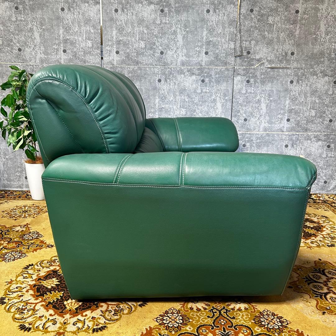 ask꧁革素材꧂2人掛けアームソファ1脚 グリーン レザー 合成皮革 応接