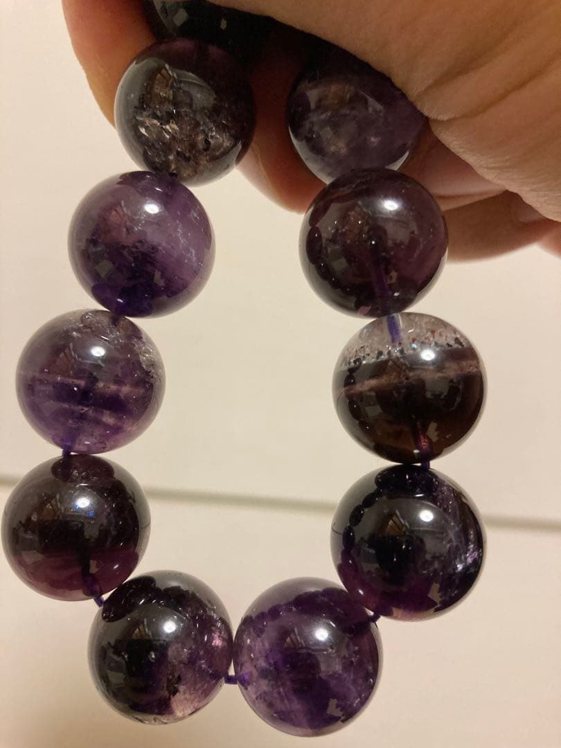 【希少】アメジストエレスチャル ブレスレット 約15〜16mm ミネラルショー
