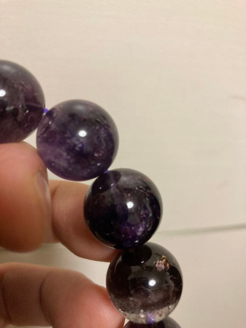 【希少】アメジストエレスチャル ブレスレット 約15〜16mm ミネラルショー