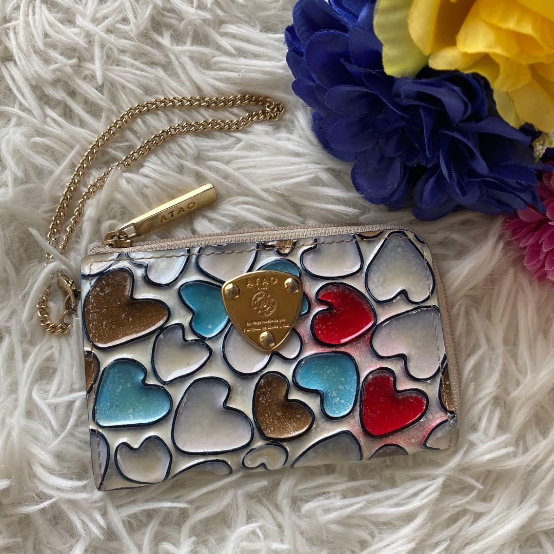 ATAOアタオキーケース】コインケース ハート柄 小物チェーン付 財布