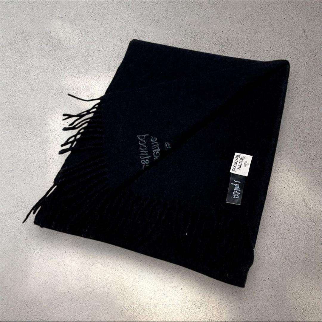 未使用級 ヴィヴィアンウエストウッド イタリア製 マフラー 刺繍 黒 y2k