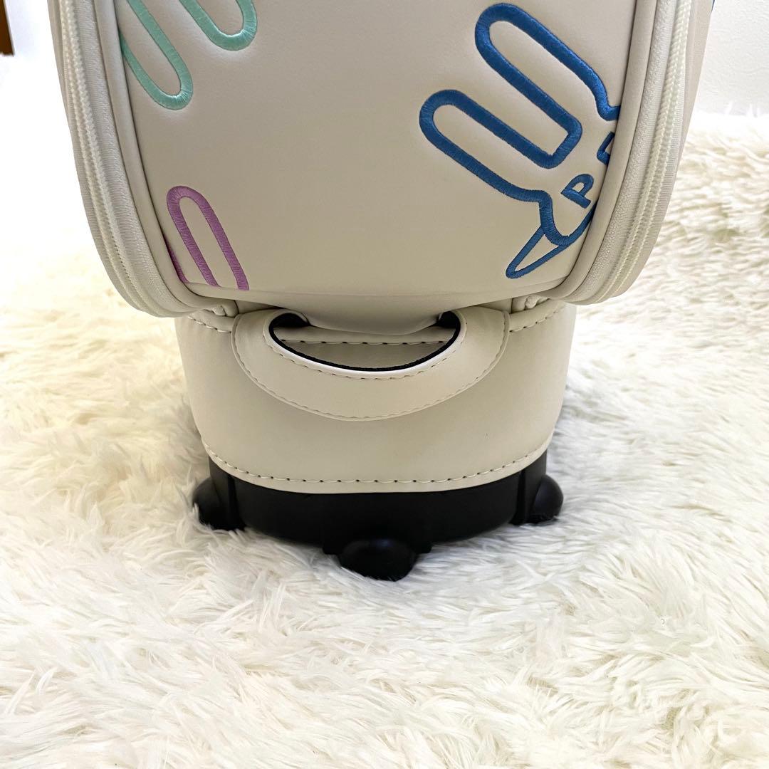 未使用 パーリーゲイツ キャスター付 キャディーバッグ 9型 専用ポーチ 白×青