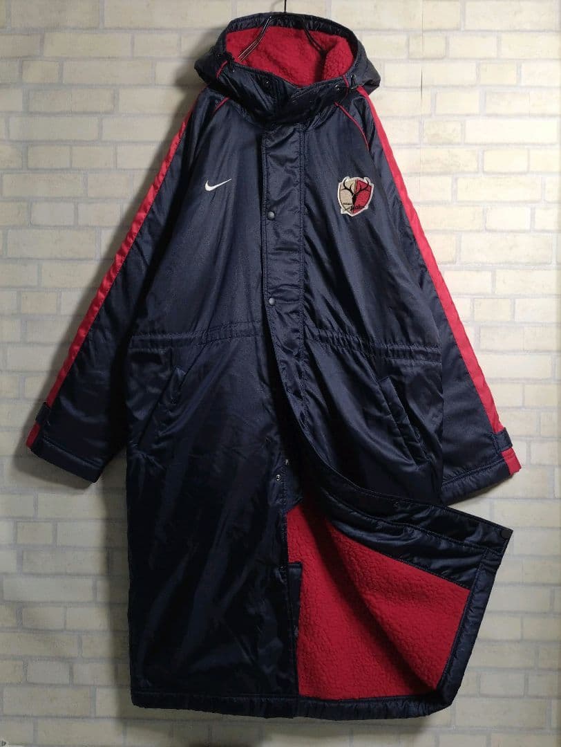 ナイキ★鹿島アントラーズ 刺繍 ワッペン 裏ボア ベンチコート 紺 L