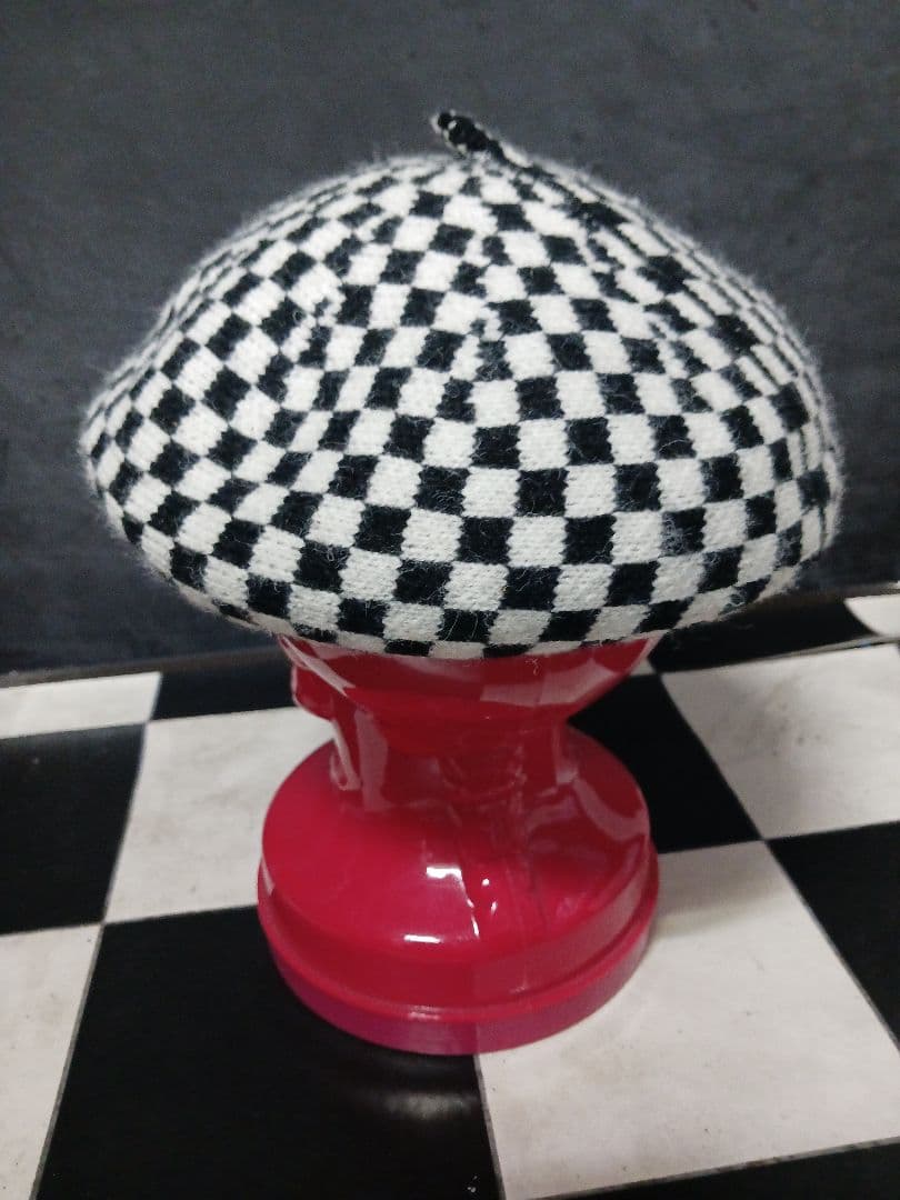 モッズスカパンク白黒チェッカーニットベレー帽