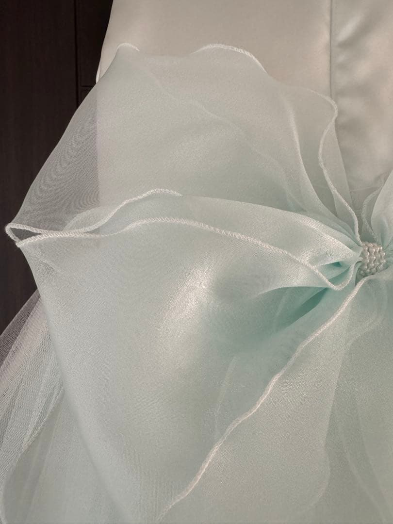 ミントグリーン 花刺繍 リボンドレス　7歳