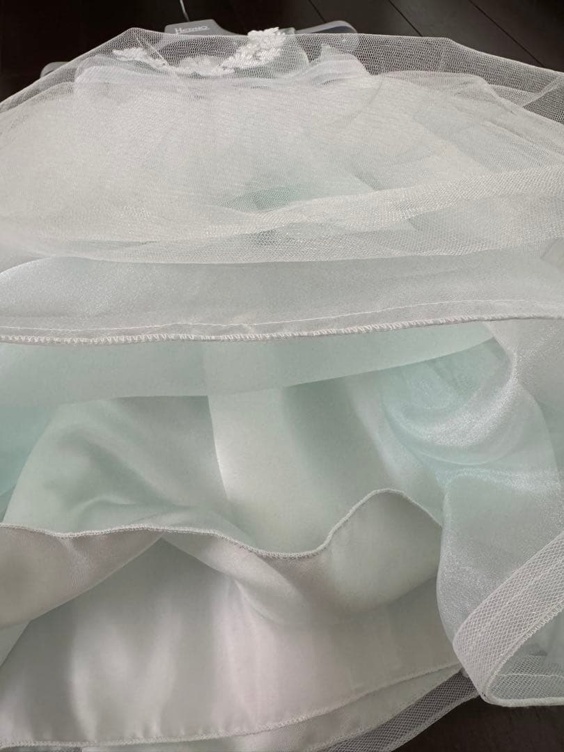 ミントグリーン 花刺繍 リボンドレス　7歳