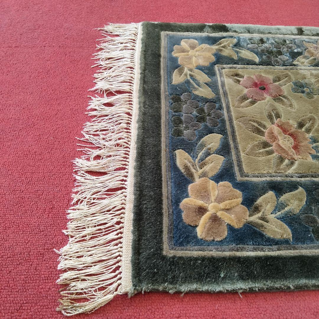 X227-2 中国緞通 北京緞通 シルク 手織り 絨毯 45×75cm