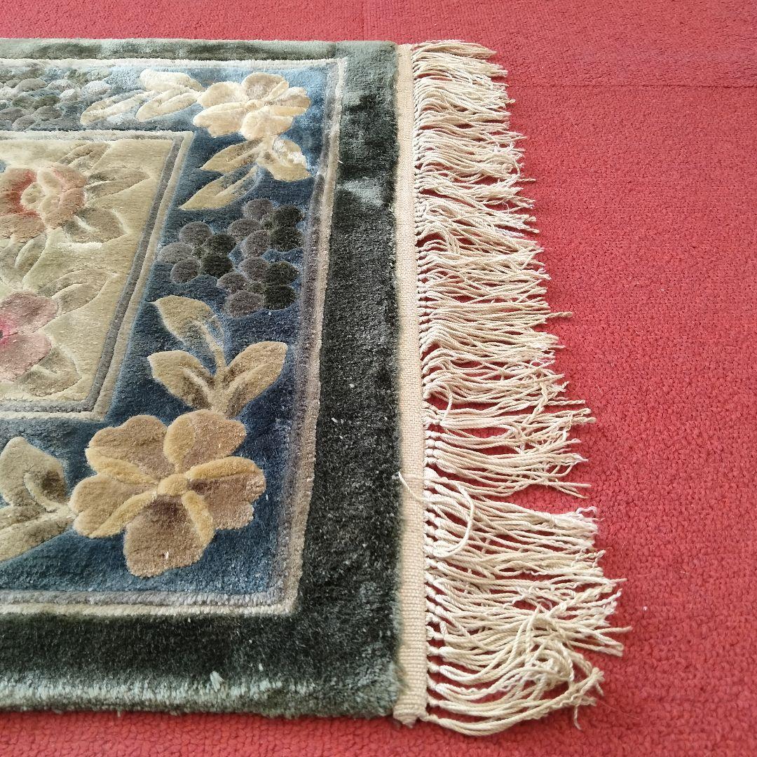 X227-2 中国緞通 北京緞通 シルク 手織り 絨毯 45×75cm