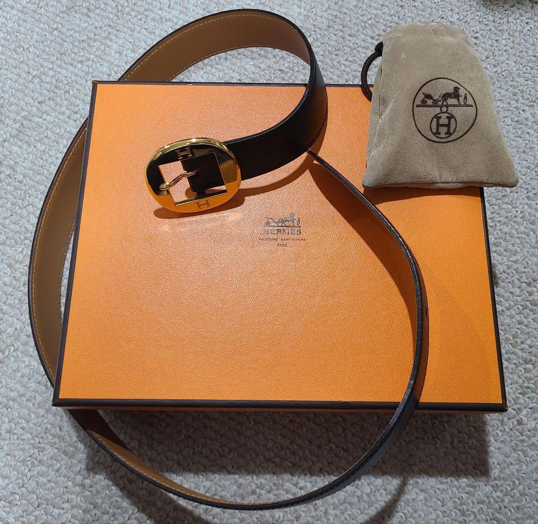 HERMES ブラック ベルト Hロゴバックル