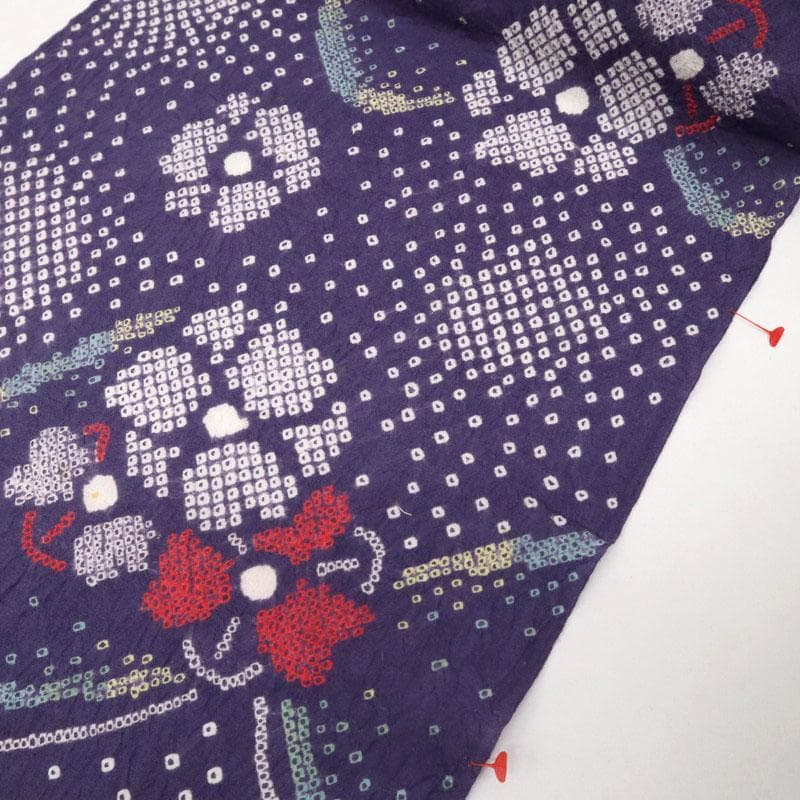 《手しぼり＊浴衣反物■蝶に花模様■紫色◆木綿■お仕立可♪夏着物■反24-143》