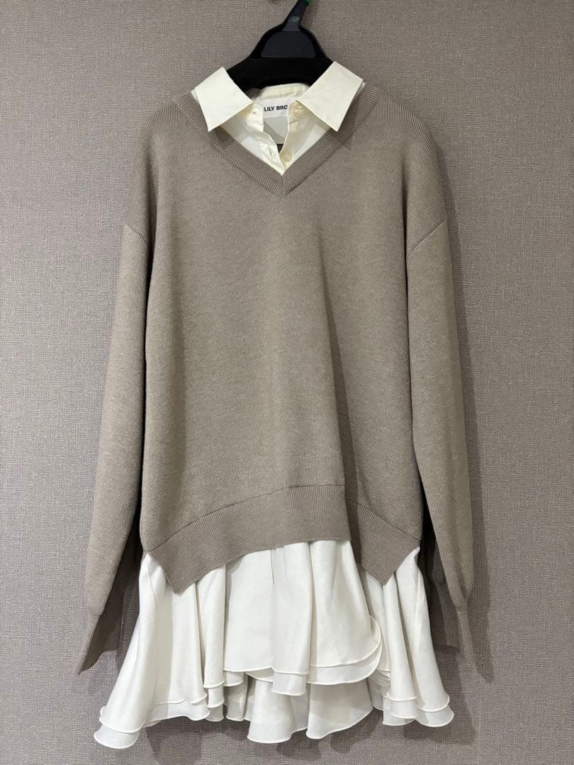 lily brown リリーブラウン シャツドッキングフリルミニワンピース