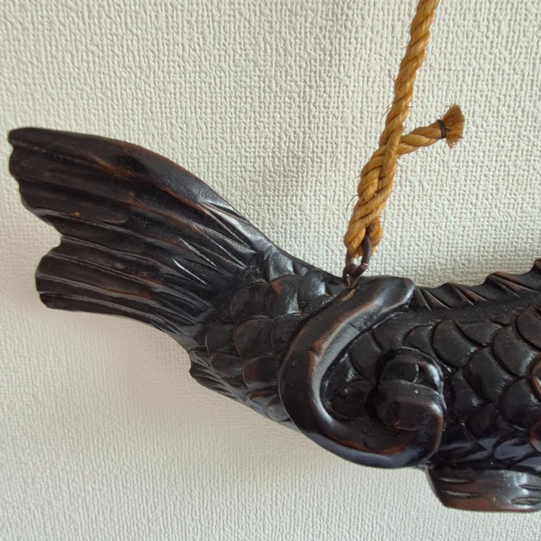 インテリアに！自在鉤の飾り【木彫りの鯉】