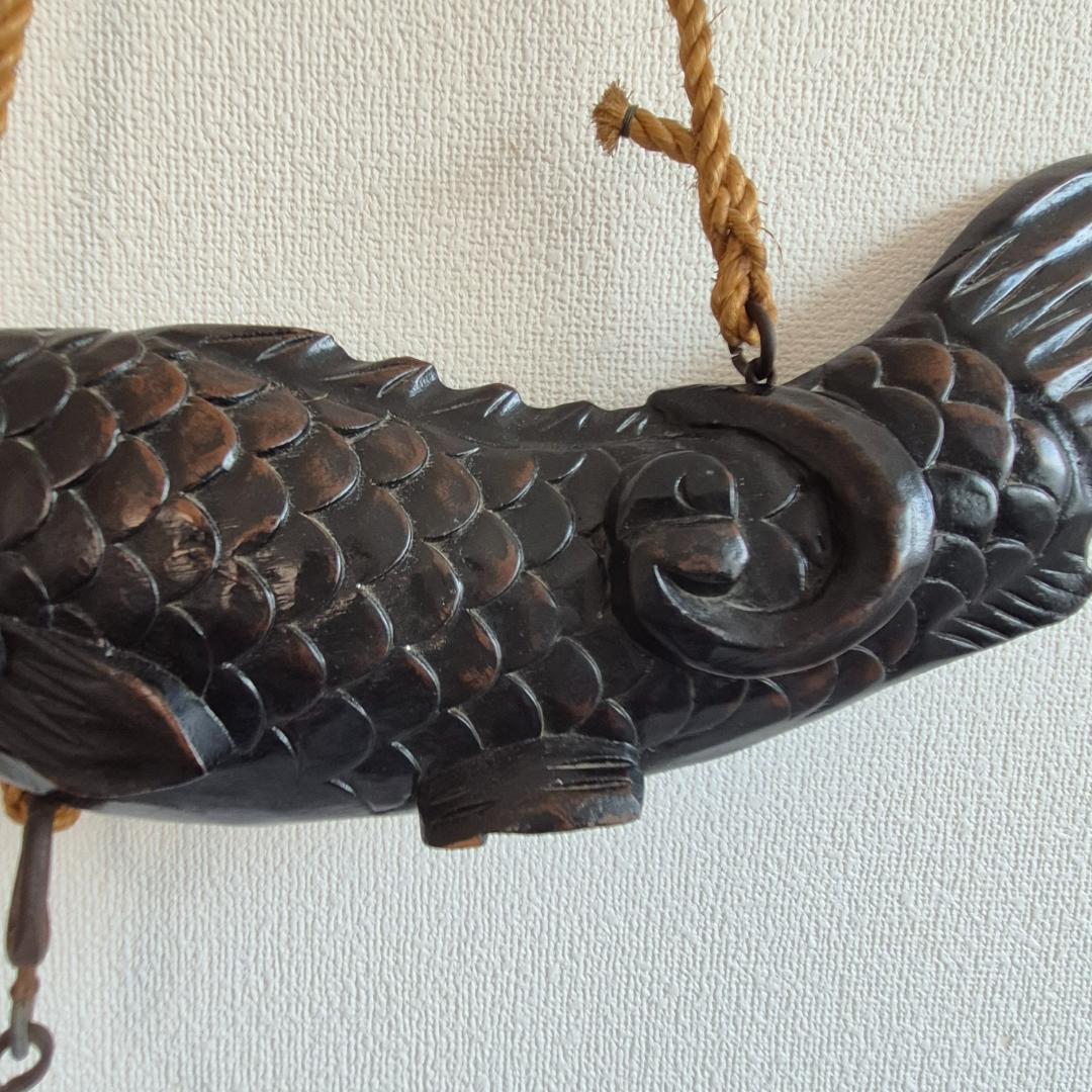 インテリアに！自在鉤の飾り【木彫りの鯉】