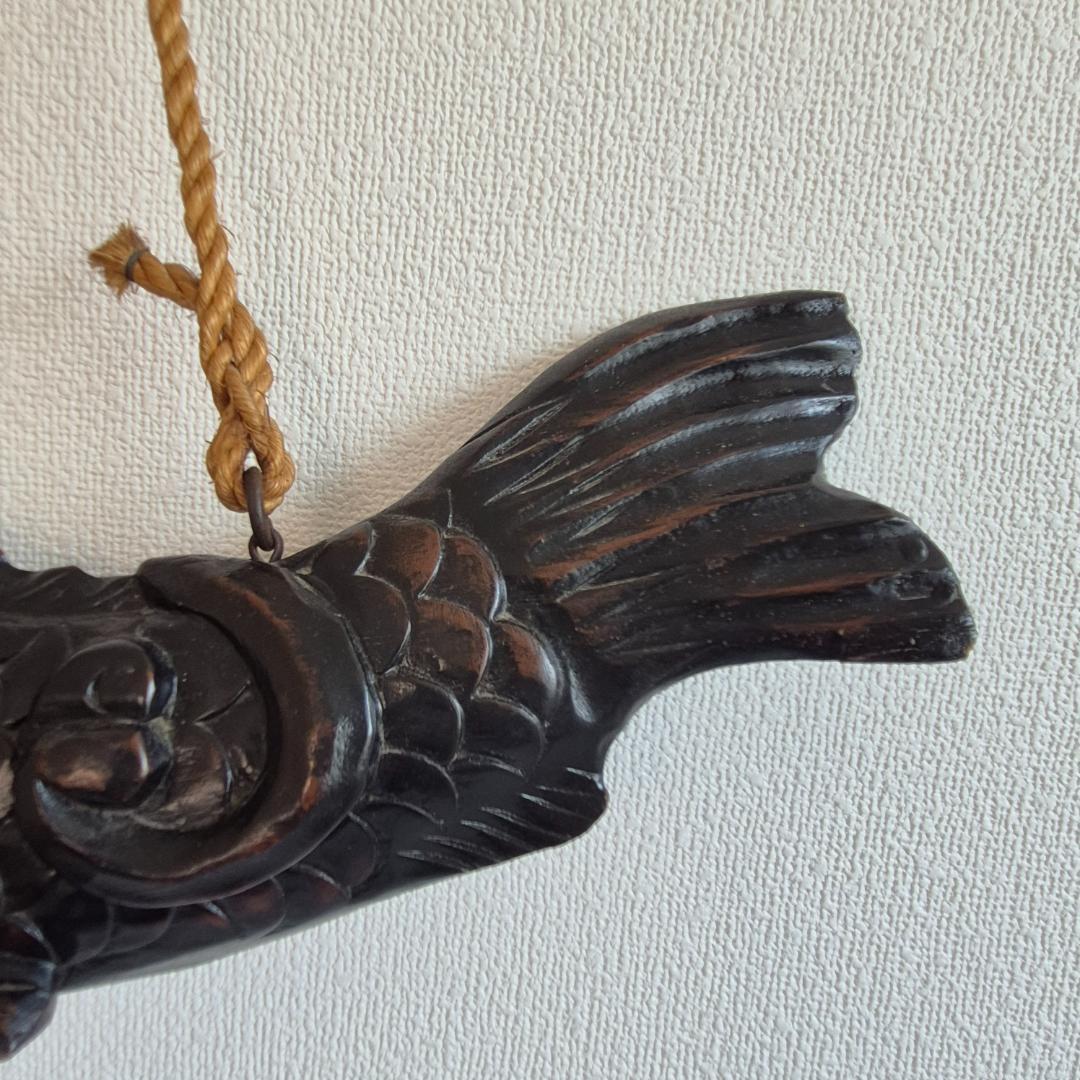 インテリアに！自在鉤の飾り【木彫りの鯉】