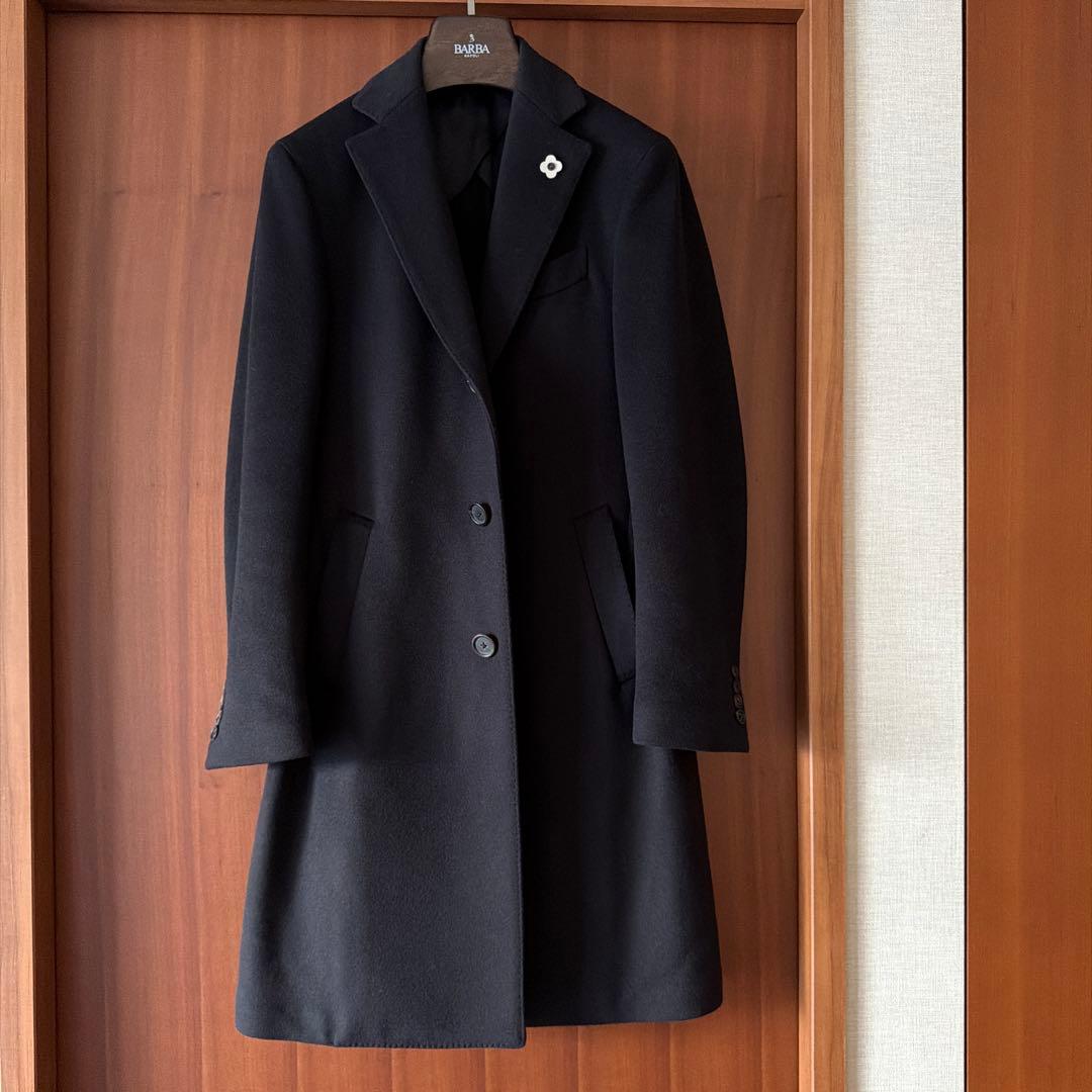 h*a様 ウールフランネル シングルチェスターコート　ネイビー　44
