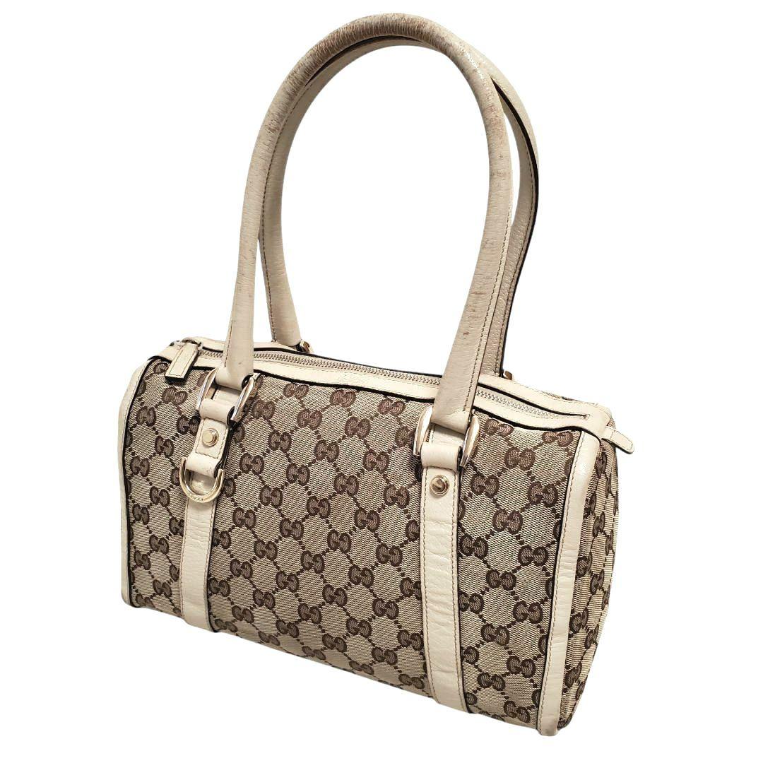 保存袋付き】 良品 グッチ ハンドバッグ 希少 アビー GG キャンバス 白
