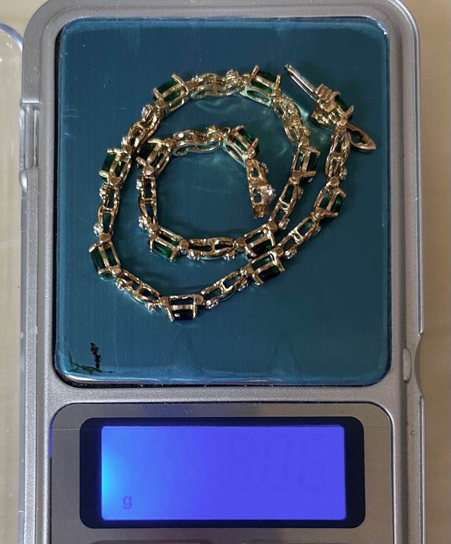 10K ゴールド　人工エメラルド メレダイヤ　ブレスレット