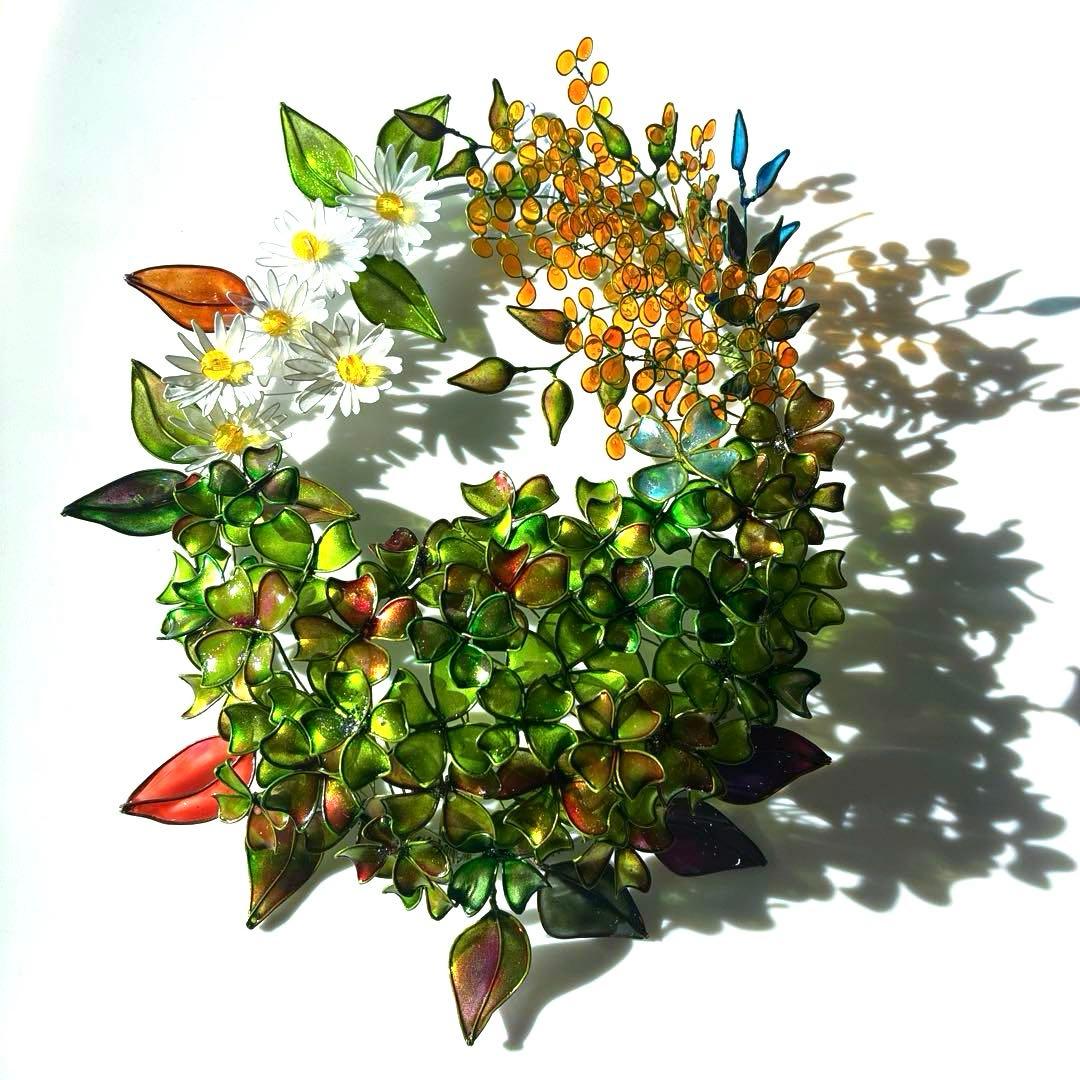 大きな　春いっぱいリース　ワイヤークラフト　ディップアート　壁飾り　アート